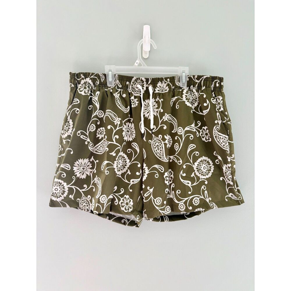 NWOT Julia Amory Men's JA Family Swim Green Floral Bathing Suit Trunks Size XL